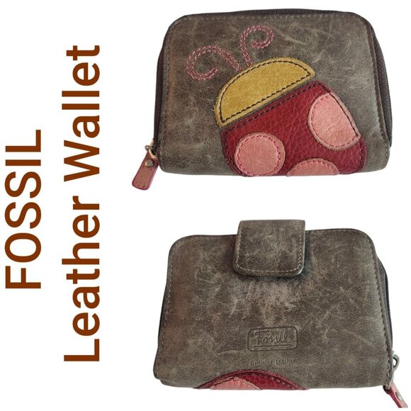 FOSSIL Genuine Leather Women's Wallet w/ Ladybug Design - Picture 1 of 9